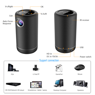 4K Android 9 projecteurs de DLP de radio du projecteur LED mini avec le mode DE HAUTE FIDÉLITÉ de haut-parleur